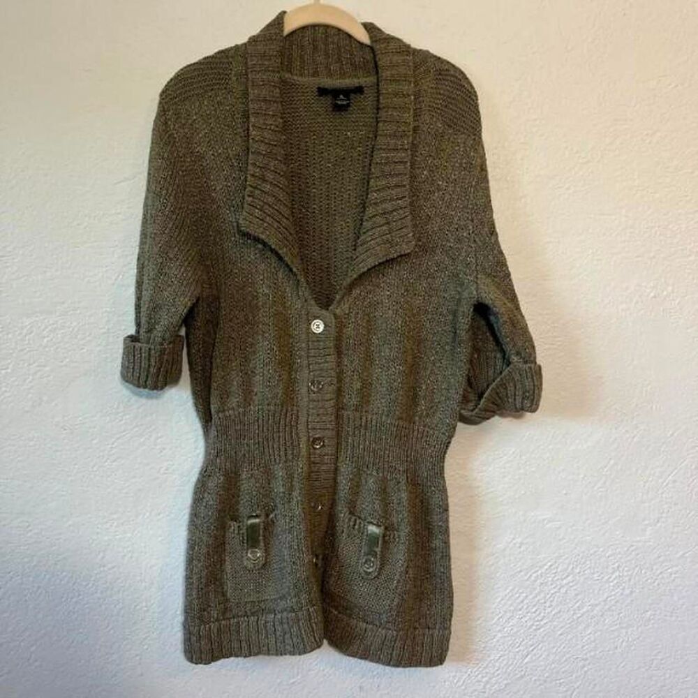 White-house-black-market Women's Green and Khaki Cardigan
